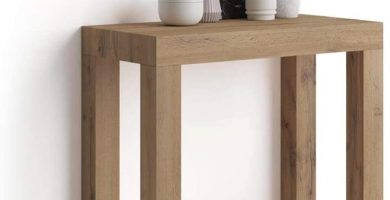 mesa consola extensible mobili fiver first cerrada. del color madera rustica
