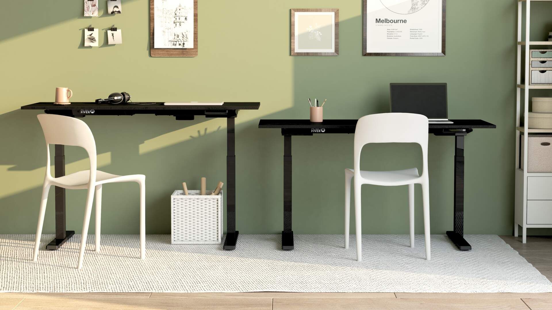 Idea de disposición en casa de la mesa elevable Escritorio Mobili Fiver Clara Negro
